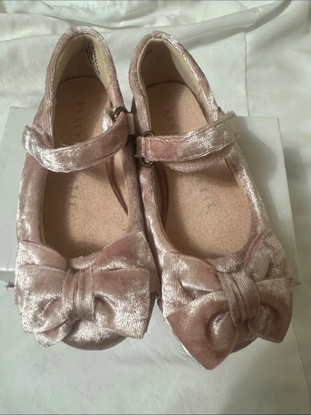 Kelly & Katie Velvet Mary Janes with Bow - Pale Pink